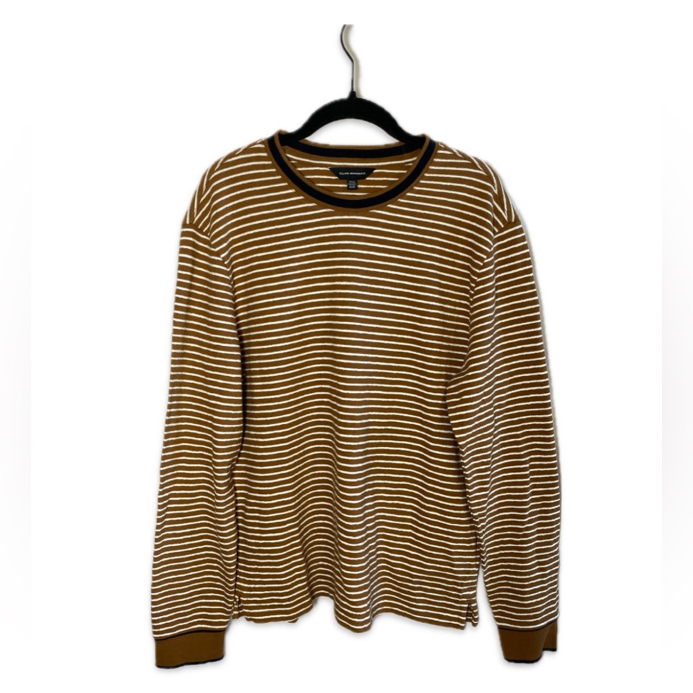 Club Monaco Men's M Slim Striped Tricot Crew Long Sleeve Pullover Knit Sample